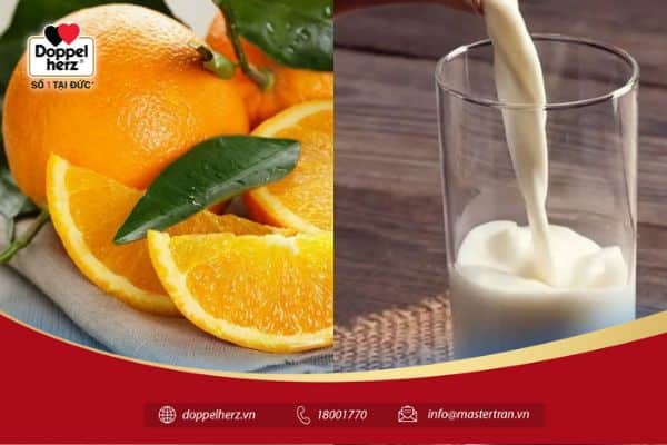 Khi uống đồng thời sữa với nước cam thì protein trong sữa sẽ phản ứng với vitamin C và acid tartaric trong nước cam khiến sữa bị đông vón lại, ảnh hưởng đến quá trình hấp thụ và tiêu hóa thức ăn