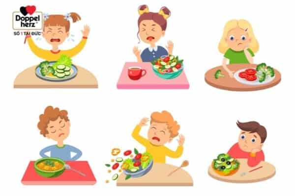 Dấu hiệu nhận biết trẻ 3 tuổi biếng ăn chậm tăng cân là bé ăn ít hoặc bỏ bữa