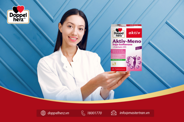 Aktiv Meno là sản phẩm đến từ thương hiệu Doppelherz - 120 năm tại CHLB Đức, sản phẩm có chứa thành phần Isoflavone – Đây là dưỡng chất có cấu trúc và tác dụng như estrogen nội sinh, giúp điều hòa kinh nguyệ