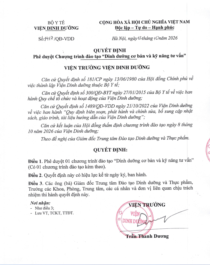 Dinh dưỡng cơ bản và kỹ năng tư vấn