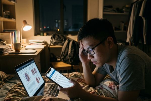 tiếp xúc quá gần với màn hình khi thức đêm học bài